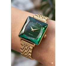 Ferrucci Altın Kare Kasa Kadın Kol Saati | 25 mm Çelik Kasa, Altın Metal Kordon, Yeşil Kadran