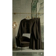 Mabel Giyim Scuba Takım Fiyonk Acı Kahve