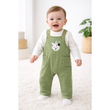 Harika Kids Erkek Bebek %100 Pamuk Baskılı Salopet Takımı Yeşil Renk Uzun Kol 2023 Sonbahar-Kış