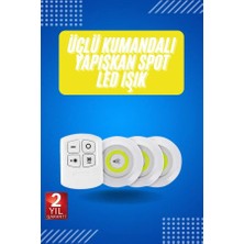 Lims Store Yapışkanlı 3'lü Spot LED Işık Lamba Montajsız Pilli Uzaktan Kumandalı