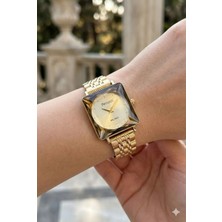 Ferrucci Altın Kare Kasa Kadın Kol Saati | 25 mm Çelik Kasa, Altın Metal Kordon, Altın Kadran