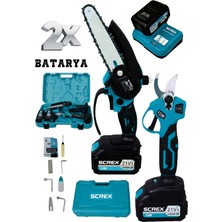 SCREX 21V Çift Akülü Çelik Şanzıman Dal Budama Makası & Testeresi 2 Li Set
