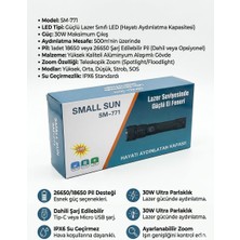 Small Sun SM-771 Profesyonel Lazer LED El Feneri - 30W Yüksek Güçlü Zoomlu Şarjlı Fener