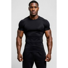 Flex Premium Siyah Kısa Kol Compression Erkek T-Shirt Spor Gym Fitness Boks Kickboks Tişört