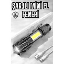 Lims Store El Feneri LED USB Şarjlı Zoom Mini LED Işık Acil Durum Feneri