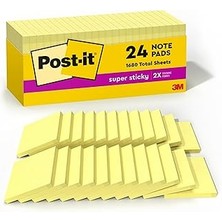Starseven Post-It Süper Yapışkan Notlar, 2x Yapıştırma Gücü, 3x3 Inç, Kanarya Sarı, 24-Pedler/dolap Paketi (6