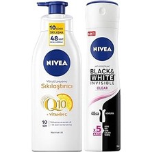 Starseven Kadın Sprey Deodorant Black&amp;white Clear 150ML, Q10 Sıkılaştırıcı Nemlendirici Vücut Losyonu
