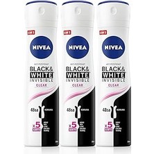 Starseven Kadın Sprey Deodorant Black&amp;white Invisible 150ML, 72 Saat Anti-Perspirant Koruma, X3