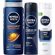 Starseven Men Erkek Duş Jeli 500ML, Hassas Tıraş Jeli 200ML Deep Dimension Sprey Deodorant 150ML