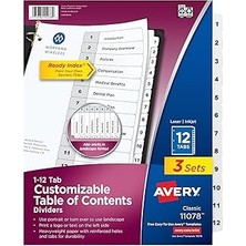 Starseven Avery 3 Halkalı Bağlayıcılar Için 12 Sekme Bölücü, Özelleştirilebilir Içindekiler Tablosu, Klasik B