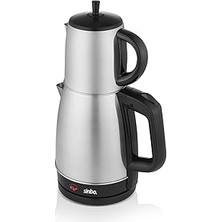 Starseven Sinbo STM-5845 Çelik Elektrikli Çay Makinesi Inox Çaycı 2-In-1 Demlik Su Isıtıcı 1600W Otomatik Kap