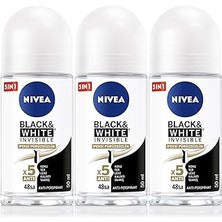 Starseven Kadın Roll On Deodorant Black&amp;white Invisible Ipeksi PÜRÜZSÜZLÜK,48SAAT Koruma 50MLX3