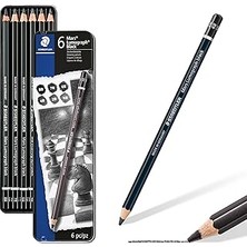 Starseven Staedtler 100B G6 Mars Lumograph Black Kurşun Kalem 6'lı Metal Kutuda 8b, 6b, 2 Adet 4b, 2 Ade