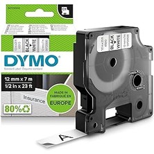 Starseven Dymo D1 Yedek Şerit, 12 mm x 7 Mt, Beyaz/siyah (45013)