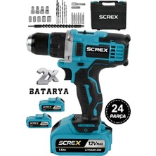 SCREX 12V Metal Şanzıman Şarjlı Matkap 24 Parça Akülü Vidalama Akülü Matkap Seti