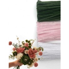 Hobialem 75 Adet 3'lü Şönil Beyaz, Soft Pembe ve Koyu Yeşil ,çiçek Yapımına Uygun Tüylü Tel