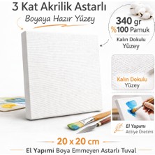 Novytech 20x20 340 gr %100 Pamuk Profesyonel Resim Tuvali – 3 Kat Akrilik Astarlı Boyaya Hazır