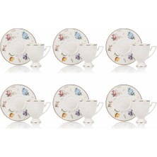 Meturas 6 Kişilik Porselen Türk Kahvesi Fincan Takımı – Çiçek Desenli Altın Yaldızlı Kahve Fincanı Seti