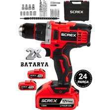 SCREX 12V Metal Şanzıman Şarjlı Matkap 24 Parça Akülü Vidalama Akülü Matkap Seti