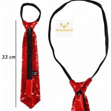NessiWorld Kırmızı Pul Payetli Işıltılı Parti Kravatı 33 cm