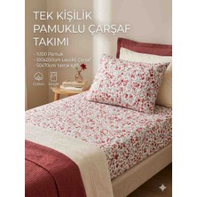 %100 Pamuk Tek Kişilik Lastikli Çarşaf Takımı - 100X200 cm - Kırmızı Çiçek Desenli - Yumuşak Doku