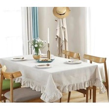 Hobizer Tekstil Fırfırlı Naturel Vintage Masa Örtüsü Ham Keten 140X240CM