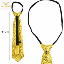 NessiWorld Altın Renk Pul Payetli Işıltılı Parti Kravatı 33 cm