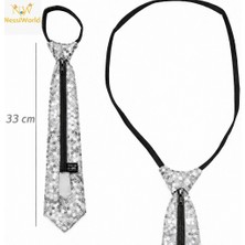 NessiWorld Gümüş Renk Pul Payetli Işıltılı Parti Kravatı 33 cm