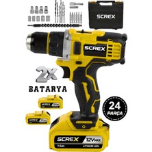 SCREX 12V Metal Şanzıman Şarjlı Matkap 24 Parça Akülü Vidalama Akülü Matkap Seti