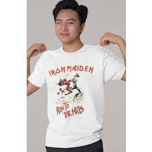 Sevbano Tasarım Iron Maiden Run To The Hills Rock Metal Müzik Grubu Baskılı Unisex Oversize Tişört