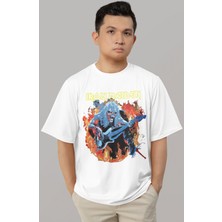 Sevbano Tasarım Iron Maiden Rock Metal Müzik Grubu Baskılı Unisex Oversize Tişört