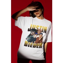 Sevbano Tasarım Justin Bieber Şarkıcı Baskılı Unisex Oversize Tişört