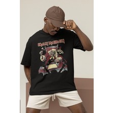 Sevbano Tasarım Iron Maiden Rock Metal Müzik Grubu Baskılı Unisex Oversize Tişört