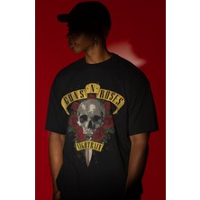 Sevbano Tasarım Guns 'n Roses Rock Metal Müzik Grubu Baskılı Unisex Oversize Tişört