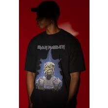 Sevbano Tasarım Iron Maiden Rock Metal Müzik Grubu Baskılı Unisex Oversize Tişört