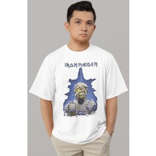 Sevbano Tasarım Iron Maiden Rock Metal Müzik Grubu Baskılı Unisex Oversize Tişört