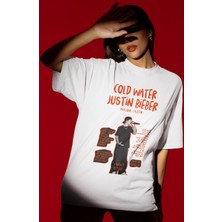 Sevbano Tasarım Cold Water Justin Bieber Şarkıcı Baskılı Unisex Oversize Tişört