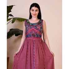 Fibula Otantik ve Bohem Işlemeli%95 Pamuk Standart Beden Ithal Maxi Elbise