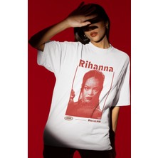 Sevbano Tasarım Rihanna Şarkıcı Baskılı Unisex Oversize Tişört