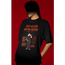 Sevbano Tasarım Cold Water Justin Bieber Şarkıcı Baskılı Unisex Oversize Tişört