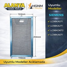 Hgnm E-Trading Davlumbaz Metal Yağ Filtresi 00746790 254x124 mm Siemens: LC98KA571, LC98KA271, LC98KD672, LC98KA671 Aspiratör Kaset Süzgeç Filtre Teli