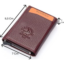 Westpolo Hakiki Deri Unisex Mekanizmalı Cüzdan – 8 Kartlık - Bordo