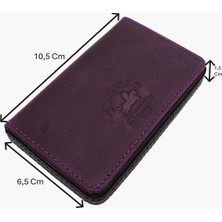 Westpolo Eskitme Hakiki Deri Unisex Tek Bölmeli Kartlık - Mürdüm-Siyah
