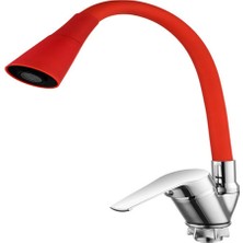 Zemira Oynar Başlıklı Çelik Spiral Üzeri Silikon Kaplama Musluk Başlığı Kobra Fonksiyonlu Musluk - Kırmızı