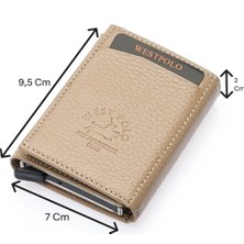 Westpolo Hakiki Deri Unisex Mekanizmalı Cüzdan – 8 Kartlık - Vizon