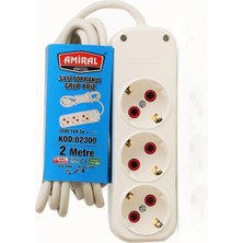 Derin Stok Amiral 3' Lü Topraklı 2 Metre Kablolu Grup Priz