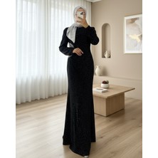 Modamorfo Önü Drapeli Taşlı Uzun Abiye -Siyah