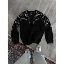 Nnstartshopping  Yıldırım Baskılı Bisiklet Yaka Sweatshirt - Siyah