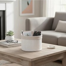 Esranın Dünyası Bambu Organizer – Beyaz Çıtalı Çok Amaçlı Saklama Sepeti (18X13 Cm)