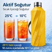 Mottopi Soğutucu Saplı Termos Sarı– 1 L Cooling Bottle Dondur Doldur Soğut, Buzsuz Soğuk Su Termosu, Soğutucu Şişe, Taşınabilir Sıvı Soğutucu